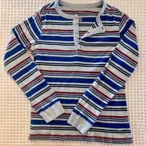 Tea Collection Striped Long Sleeve Henley Tee - Blue, Red, Gray